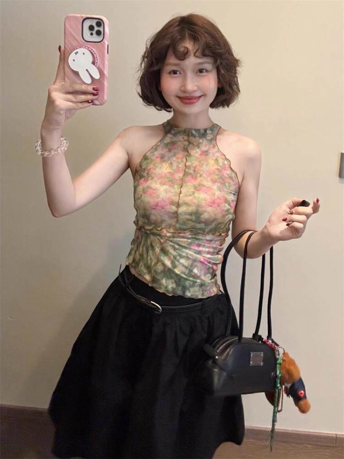 Mùa Xuân Và Mùa Hè Mới Mỹ Retro Hốc Tự Chế Màu Sắc Tương Phản Làm Trắng Nhòe Lưới Hot Girl Dâ