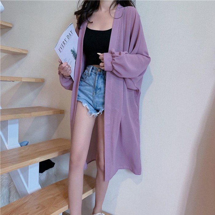 Mùa Hè Siêu Cổ Tích Phong Cách Nữ Dài Qua Đầu Gối Cardigan Thời Trang Áo Khoác Mỏng Phong Cách H