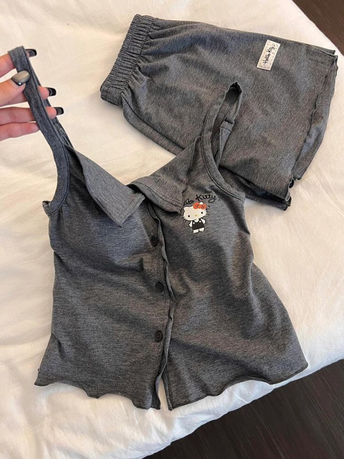 Áo vest phong cách Mỹ có đệm ngực, bộ đồ giảm béo mùa hè mới, bộ đồ ngủ mặc nhà lười