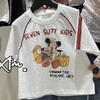 Áo thun cotton tay ngắn in hình hoạt hình mùa hè dễ thương đa năng cho bé trai và bé gái