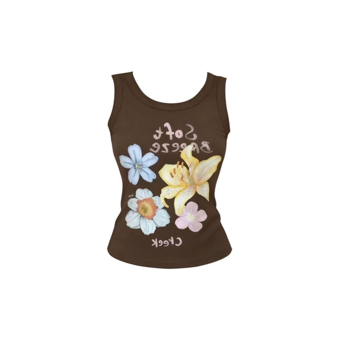 Lan ~ Cà Phê Không Tay In Hình Camisole Nữ Charbaamine Thái Độc Đáo Đẹp Đi Biển Ngoài Mặc Nhỏ Top