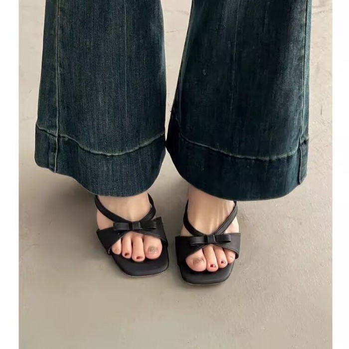 Sandal mũi vuông kiểu Pháp nơ  kiểu dáng cổ tích và sandal váy