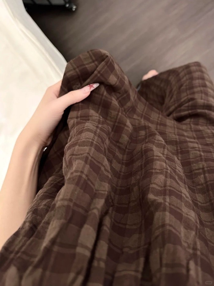 Phong Cách Retro Anh Quốc Bộ Đồ Ngủ Kẻ Sọc Màu Cà Phê Cho Nữ Mùa Hè Mới Treo Áo Ngọt Đơn Giản