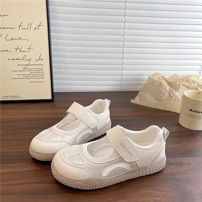 Giày nữ Mary Jane mùa hè mới đa năng giày vải mũi tròn Velcro đế dày miệng nông
