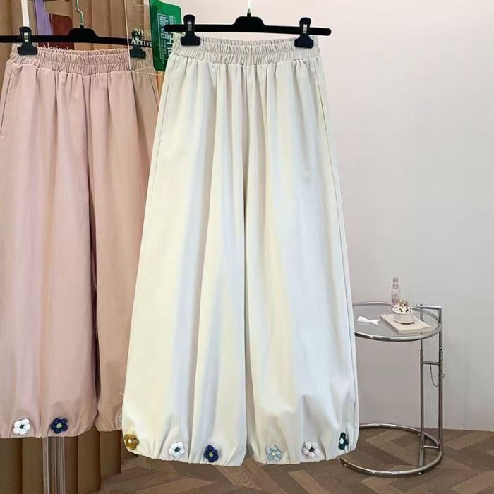 Mùa hè móc rừng hoa ngọt nụ hoa quần cao cấp mỏng treo ống rộng thường ngày 9 điểm quần dành cho nữ