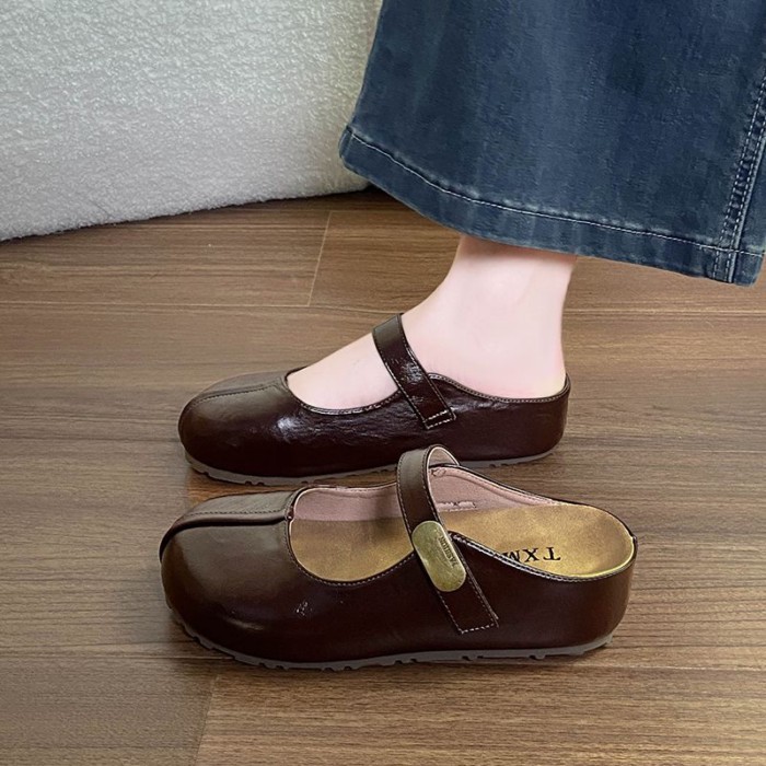 Giày sandal nữ mùa hè nửa kéo Bao Đầu thiết kế hạt đậu vàng nhỏ bên trong tăng chiều cao 5cm