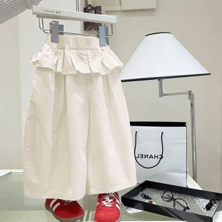 Quần bé gái cotton, thiết kế nhún bèo mùa xuân, quần ống rộng rộng, quần âu có rèm che mông cho trẻ