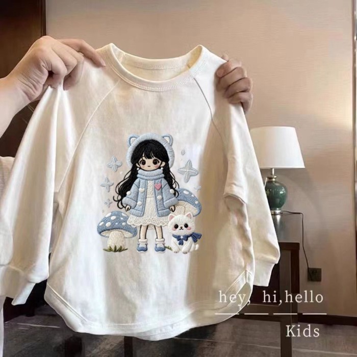 Bé Gái Xuân Thu Hoạt Hình Đáy Cotton Áo Sơ Mi Phong Cách Phương Tây Lớn Trẻ Em Dài Tay Mặc Mùa T