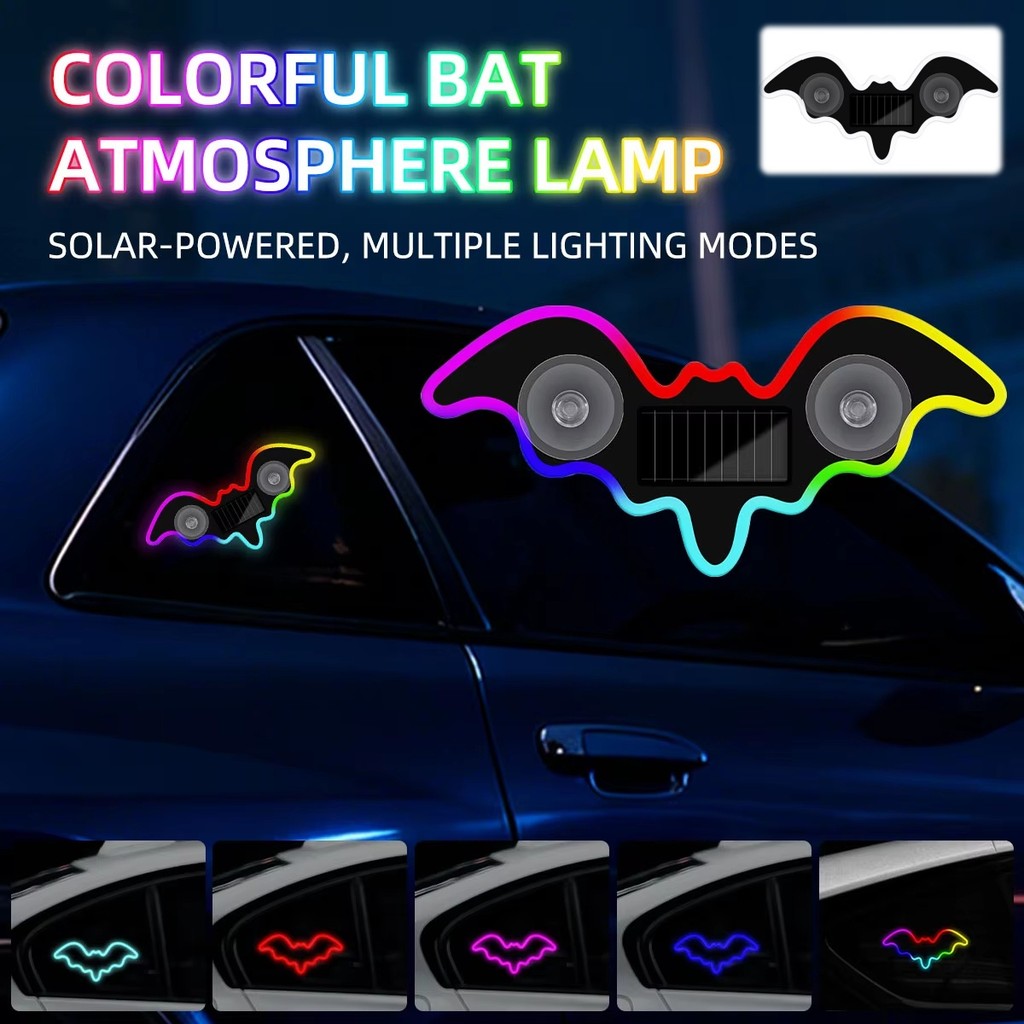 2 Chiếc Sáng Tạo Chạy Bằng Năng Lượng Mặt Trời Xe Neon Ánh Sáng Không Dây Thoáng Mát Demon Bat Led Ánh Sáng Xung Quanh Cốc Hút USB Sạc Khí Quyển Thở
