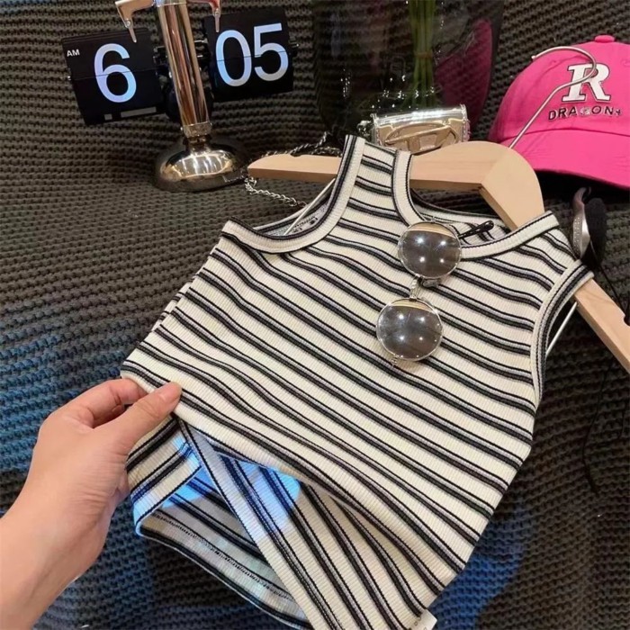 cô gái vest cô gái trẻ em mùa hè mới T-Shirt bé sọc đồ lót yếm không tay hàng đầu t