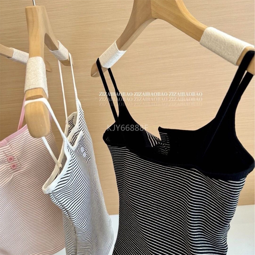 Mùa Hè Camisole Sọc với Miếng Lót Bên Ngoài, Form Skinny Phù Hợp Cho Các nàng