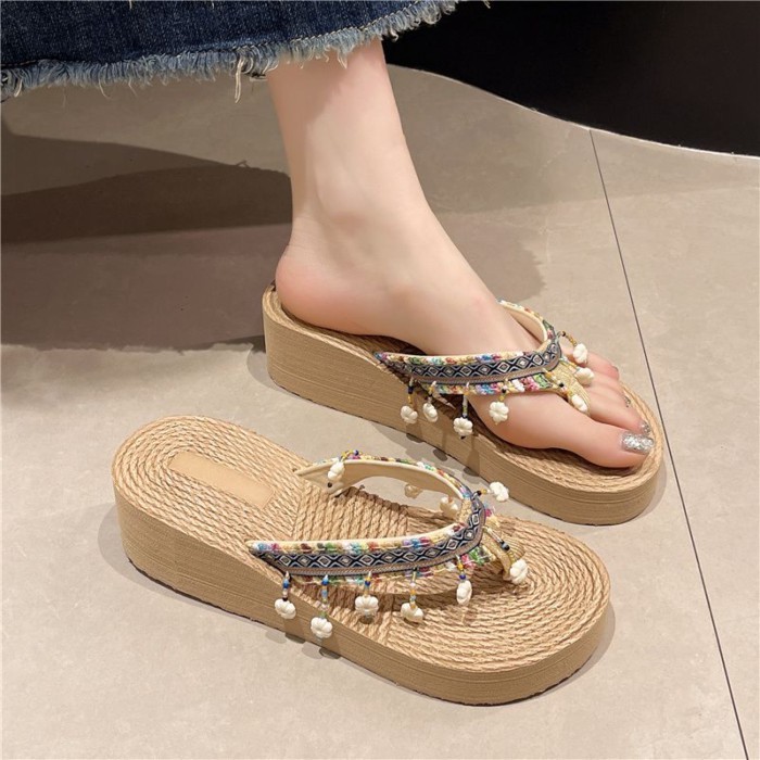 đôi dép lê mùa hè mới, dép xỏ ngón, bên ngoài chống trượt cho nữ, giày đế dày đi biển ngày lễ, t