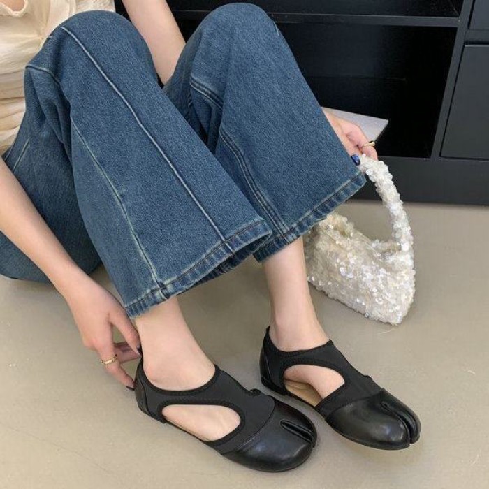 Giày múa ba lê xẻ mũi phong cách hàn quốc cho nữ, giày đơn miệng nông thoải mái cho nữ, giày xẻ mũi