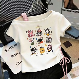 Áo thun trễ vai mùa hè cho bé gái, quần áo trẻ em đa năng và sành điệu, áo thun mùa hè ngắn tay pho