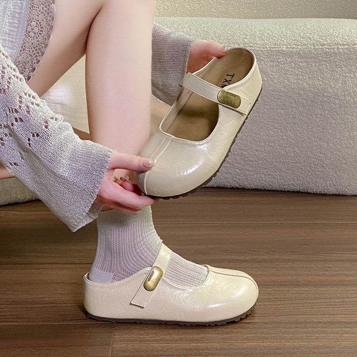 Giày sandal nữ mùa hè nửa kéo Bao Đầu thiết kế hạt đậu vàng nhỏ bên trong tăng chiều cao 5cm
