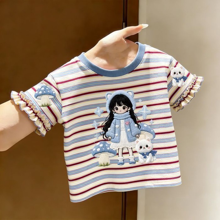 áo thun trẻ em nữ mùa hè mới mặc cho bé áo ren ngắn tay thời trang quần áo thời trang và đa năng