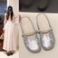 Bạc Ren Baotou Nửa Kéo Nữ Mùa Hè Ngọc Trai Pháp Mary Jane Bên Ngoài Mặc Giày Sandal Đế Mềm Lười