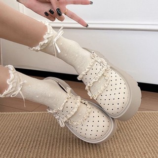 đôi giày Birkenstock phối ren chấm bi cho nữ mới đa năng tăng chiều cao lười một chân dép nửa ng