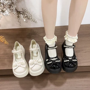 Nơ Ngọc Trai Mary Jane Nhỏ Giày Da Nữ Ngọt Ngào Và Dễ Thương Lolita Giày Giày Đơn