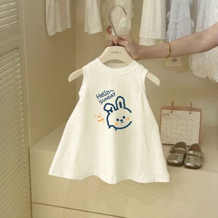 Mùa hè phong cách mới 100% cotton bé gái váy in hình thời trang và dễ thương váy vest đa năng th