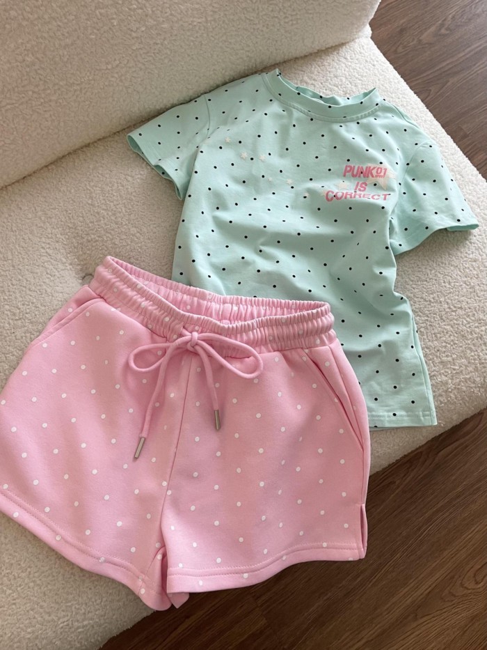 Set đồ đầu xuân độc và đẹp cực xinh Áo thun ngắn tay nữ top hồng quần âu set 2 món