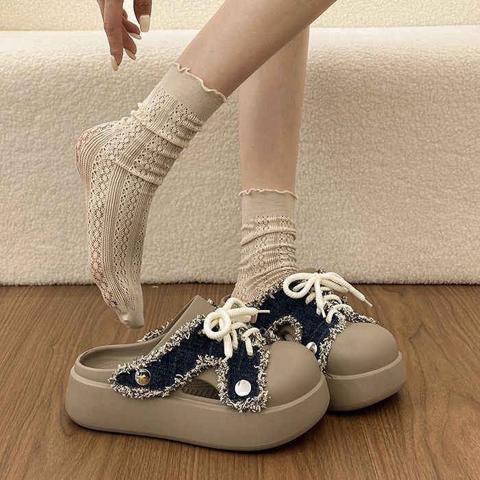 đôi dép xỏ ngón denim thời trang dành cho nữ mặc ngoài mùa xuân mới đế dày chống trượt đa năng D