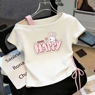 Áo thun trễ vai mùa hè cho bé gái, quần áo trẻ em đa năng và sành điệu, áo thun mùa hè ngắn tay pho