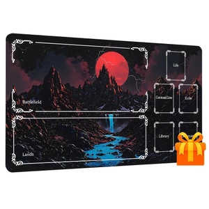 Thảm chơi cảnh quan núi trăng đỏ Dark Fantasy với thảm chơi bài Zones, tương thích với trò chơi thẻ giao dịch, chơi game trên bàn, phụ kiện chơi game, cao su chống trượt 24x14in