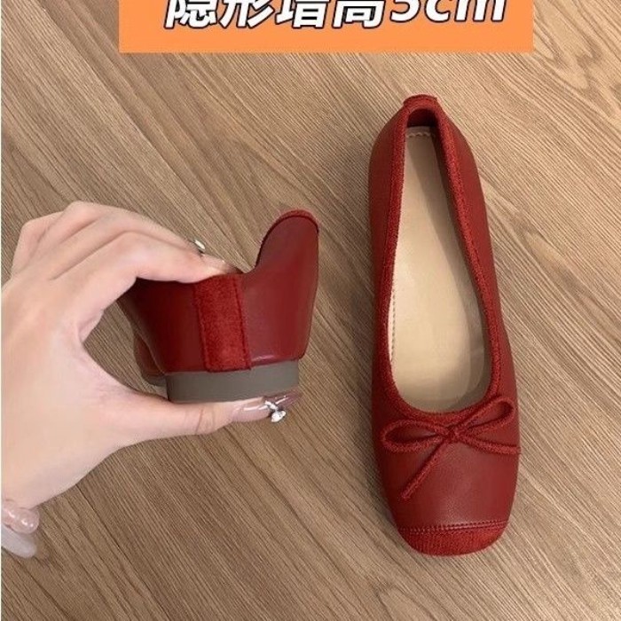 Giày mũ len thắt nơ mùa hè kiểu ba-lê nhỏ với giày bệt mũi vuông dành cho người nhỏ