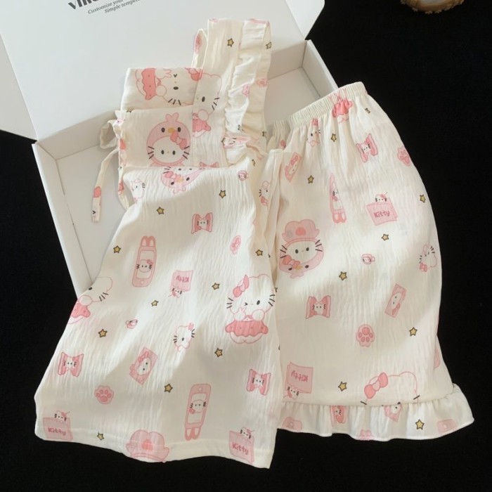 Bé Gái Áo Vest Bộ Đồ Ngủ Treo Áo Mùa Hè Dễ Thương Trẻ Em Quần Short Mỏng Công Chúa Phù Hợp Vớ
