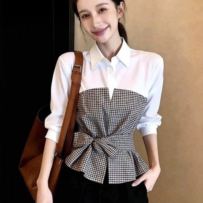 áo dây thắt lưng đi làm đầu xuân áo sơ mi giả hai mảnh cao cấp độc đáo và đẹp mắt dành cho nữ