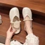 Bạc Ren Baotou Nửa Kéo Nữ Mùa Hè Ngọc Trai Pháp Mary Jane Bên Ngoài Mặc Giày Sandal Đế Mềm Lười