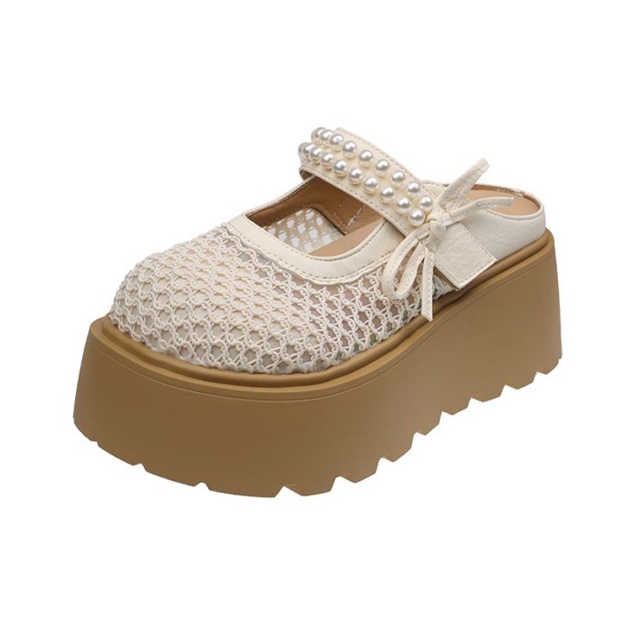 Giày Birkenstock đế dày dành cho người nhỏ nhắn, dép lê nửa trượt bằng lưới kiểu dáng bánh mì thông