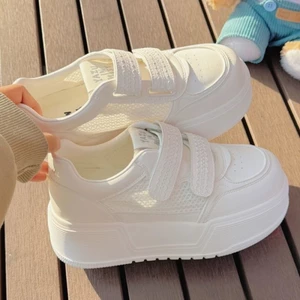 Phiên bản Hàn Quốc của giày thể thao Velcro màu trắng đơn giản cao cấp dành cho nữ, giày trắn