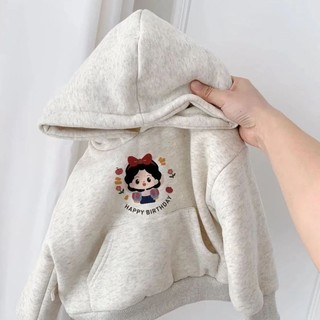 Áo nỉ có mũ trùm đầu cho bé gái cộng với quần áo trẻ em dày dặn và nhung thời trang Áo nỉ có mũ trù