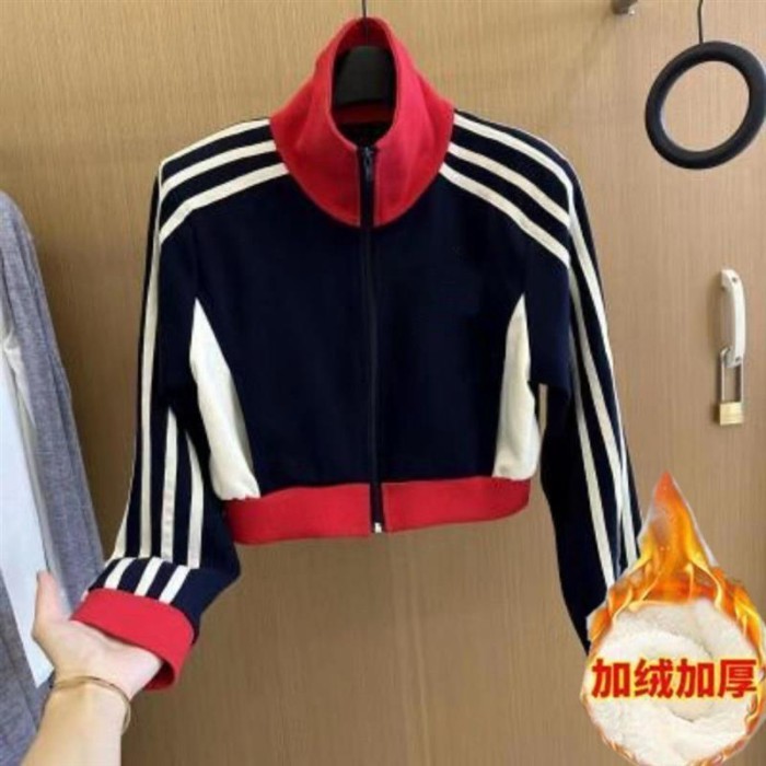 Áo khoác bóng chày ngắn thêu chữ phong cách Mỹ cổ điển dành cho nữ mùa thu mới sọc ngắn tương