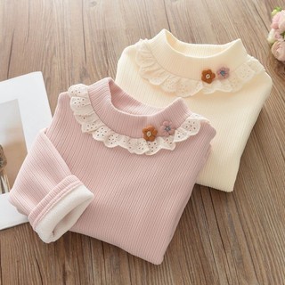 Áo thun bé gái, áo cổ lọ nửa đầu cho bé, áo dày nhung sành điệu, áo thun bé gái