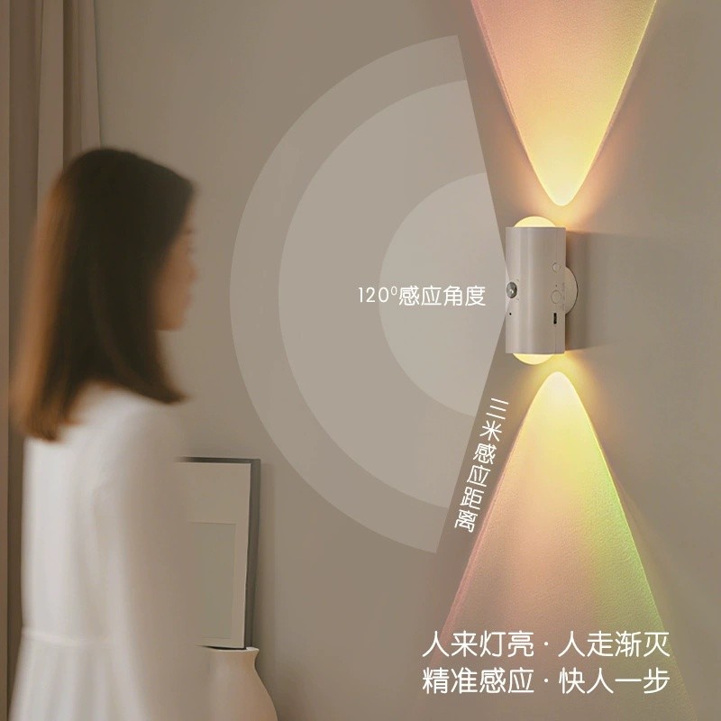 Cảm Biến Chuyển Động Mới Đèn Ngủ Có Điều Khiển Từ Xa 16 Màu RGB Dual-Gead Đèn Tường Sạc Từ Tính Cho Sân Vườn Hành Lang Phòng Trang Trí Chiếu Sáng Nhà