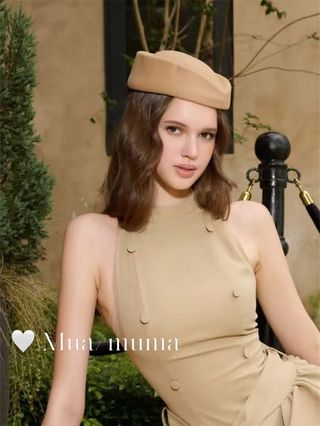 Mũ Nồi Retro Kaki Nhỏ Top, Cảm Giác Cao Cấp, Phù Hợp Tiếp Viên và Thủy Thủ