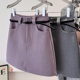 Váy Tím Mới Che Hông, Váy Len Cao Cấp Chống Lõm Phong Cách Retro