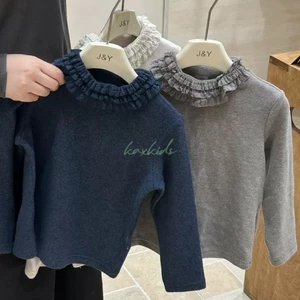 Áo sơ mi cổ ren DeRong cổ viền đáy áo bé gái