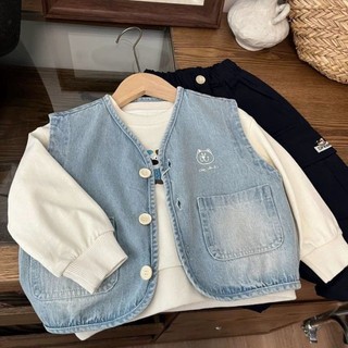 Áo vest bé trai thời trang Áo vest denim Áo khoác ngoài Áo ghi lê đa năng cho trẻ em