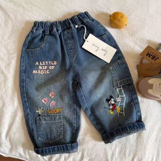 Quần jeans bé trai, quần thêu, quần rộng cho bé, phong cách Hàn Quốc