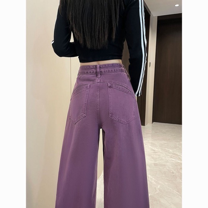 Size Lớn Quần Jean Tím Mùa Xuân Mới Ống Rộng Cao Cấp Giảm Béo Quần Ống Rộng
