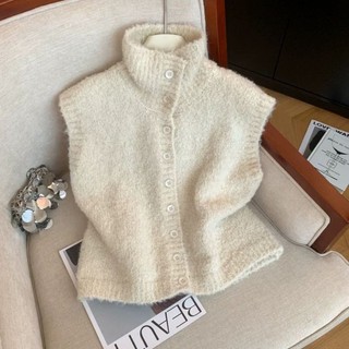 Áo cardigan dệt kim cổ đứng một hàng khuy phong cách retro dành cho nữ mùa thu đông áo len nh