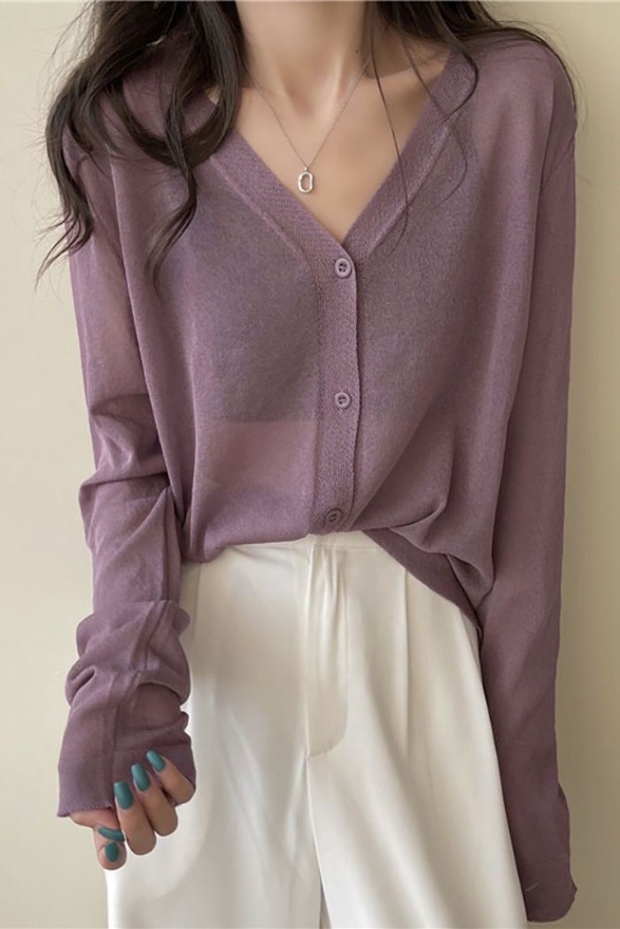 Áo cardigan chống nắng bằng lụa băng cho nữ mỏng xuân hè với váy dây và áo sơ mi dài tay điều hòa d