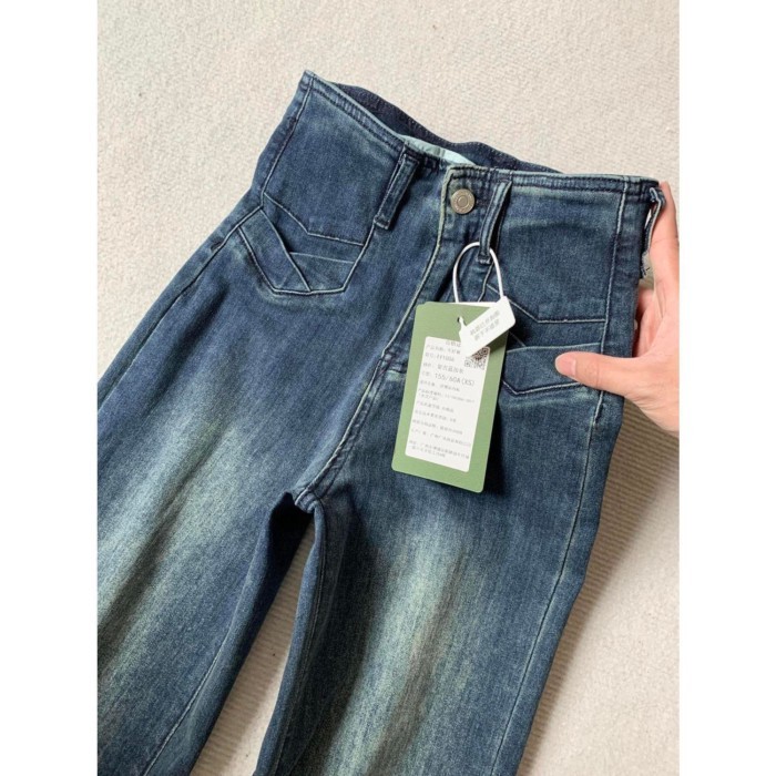 Quần jean bootcut phong cách retro của Mỹ dành cho nữ mùa thu phong cách mới quần ống loe lưng cao