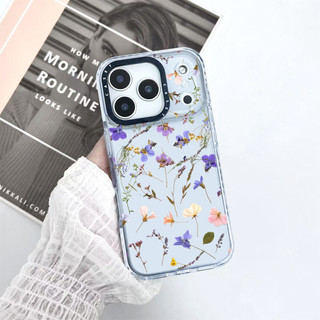 Ốp lưng hoa ép hoa màu tím tương thích cho IPhone 121314151617ProMax 12 13 Mini Cover X XR XS Max Silicone Mềm Clear SE 2022 6 7 8 Plus 17AIR Vỏ Chống Sốc