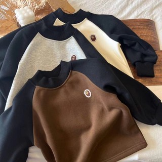 Áo len cho bé trai và bé gái, áo sơ mi lông cừu, áo cổ tròn bên trong trẻ em, tay áo raglan cho bé