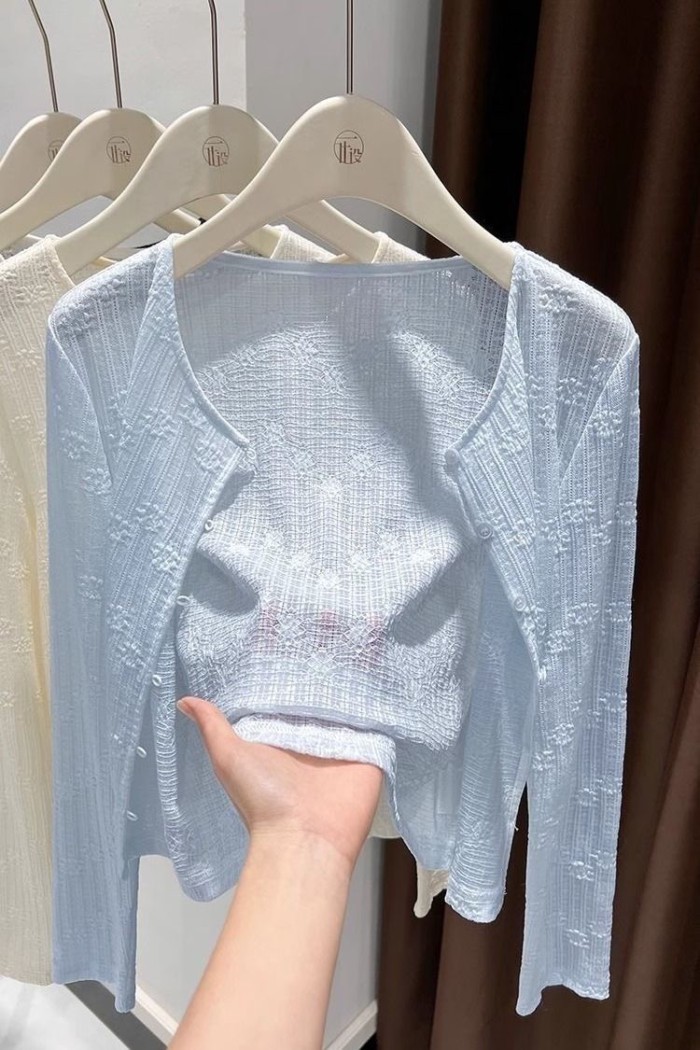 Áo cardigan ren chống nắng jacquard váy treo mặc với áo dài tay dành cho nữ, khăn choàng mỏng đi bi